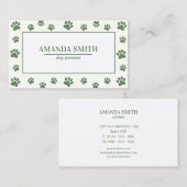 Sage Green Paw Prints Dog Groomer Business Card 名刺 (正面/裏面)