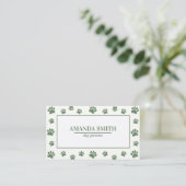 Sage Green Paw Prints Dog Groomer Business Card 名刺 (スタンド正面)