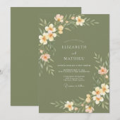 Sage Green Peach Flora Meadow Wedding 招待状 (正面/裏面)