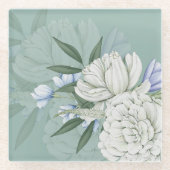 Sage Green & Peonies Wedding Gift | ガラスコースター (正面)