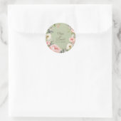 Sage Green Peony Floral Round Sticker ラウンドシール (バッグ)