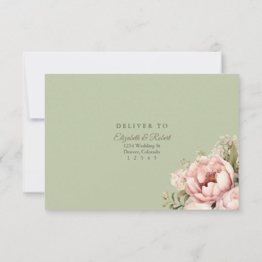 Sage Green Peony Floral RSVP Card (裏面)