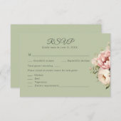 Sage Green Peony Floral RSVP Card (正面/裏面)
