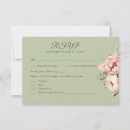 Sage Green Peony Floral RSVP Card サンキューカード