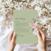 Sage Green Peony Floral Wedding Details Card 招待状
