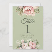 Sage Green Peony Floral Wedding Table Number (裏面)