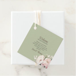 Sage Green Peony Floral Wedding Welcome Sign フェイバータグ