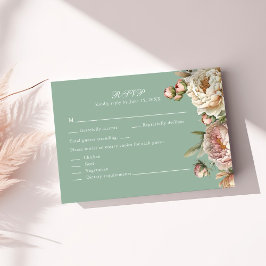 Sage Green Peony Garden Wedding RSVP Card