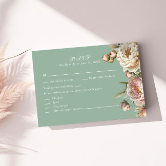 Sage Green Peony Garden Wedding RSVP Card