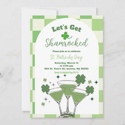 Sage Green Peppy St Patrick's Day Invitation 招待状 (正面)