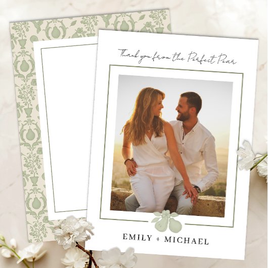 Sage Green Perfect Pearフォトサンキューカード サンキューカード