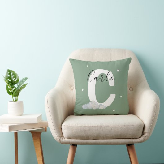 Sage Green Personalized Baby Name Pillow Custom クッション (椅子)