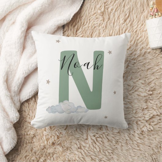 Sage Green Personalized Baby Name Pillow Custom クッション (ブランケット)