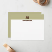 Sage Green Personalized Name Letter Monogram ノートカード (正面/裏面インサイチュ)