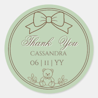 Sage Green Personalized Teddy Bear Bow ラウンドシール