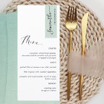 Sage Green Personalized with Guest Name Elegant メニュー<br><div class="desc">Why spend in place cards and menu cards when you can have an elegant All-in-one elegant Menu personalized with each guest name! Contemporary, simple and elegant design with beautiful modern hand written calligraphy. Stripe on the top right corner in sage green tone with guest name in black. Back in same...</div>