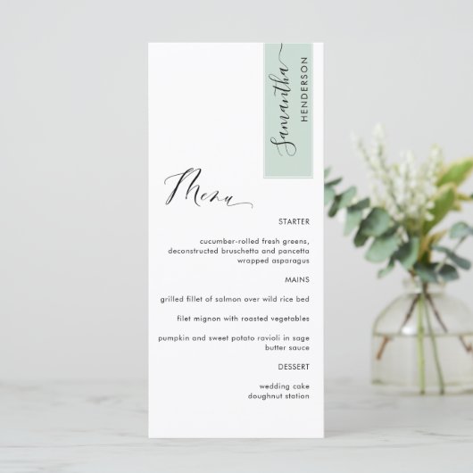 Sage Green Personalized with Guest Name Elegant メニュー (スタンド正面)