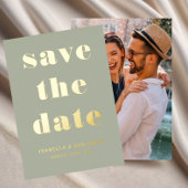 Sage Green Photoモダン Save The Date金ゴールド 箔招待状