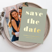 Sage Green Photoモダン Save The Date金ゴールド 箔招待状