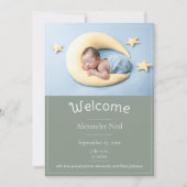 Sage Green Photo モダン Birth発表 案内状 (正面)