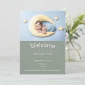 Sage Green Photo モダン Birth発表 案内状 (スタンド正面)