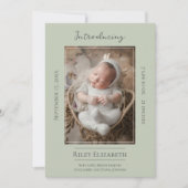 Sage Green Photo モダン Birth発表 案内状 (正面)