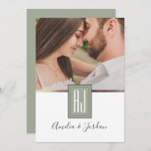 Sage Green Photo 結婚's 招待状 (正面/裏面)