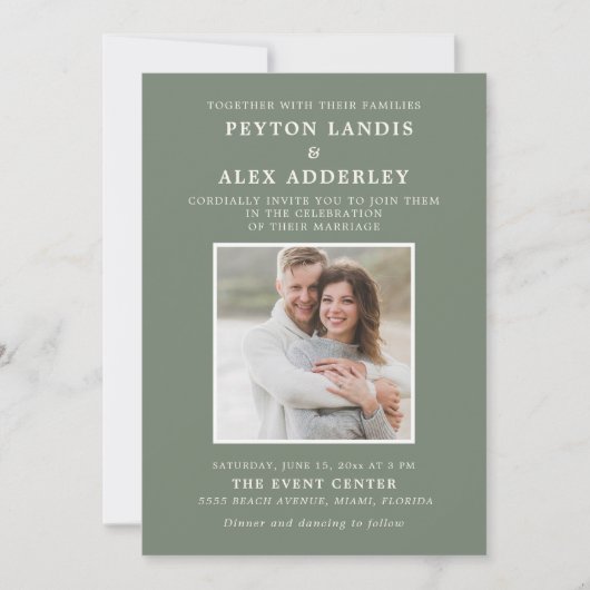 Sage Green Photo 結婚's 招待状 (正面)