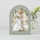 Sage Green Photo Archスクリプトウェディングレセプション 招待状 (スタンド正面)