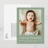 Sage Green Photo Baby Love & thanks Modern  ポストカード (正面/裏面)