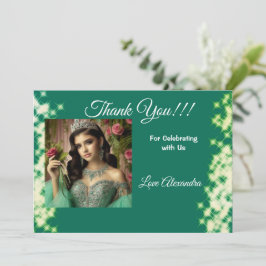 Sage Green Photo Boho Quinceaneraのスペインの好意 サンキューカード