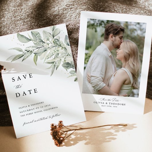 Sage Green Photo Botanical Wedding セーブザデート