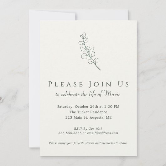 Sage Green Photo Celebration of Life Invitation 招待状 (裏面)