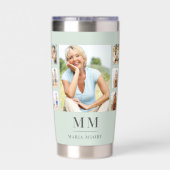 Sage green photo collageモノグラム名 保温保冷タンブラー (背面)