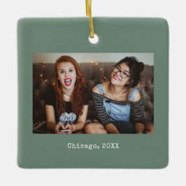 Sage Green Photo Keepsakeクリスマス セラミックオーナメント
