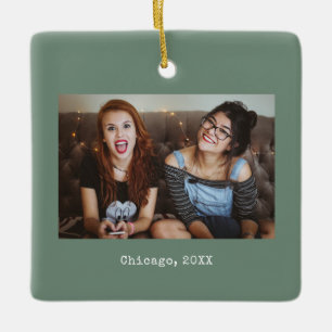 Sage Green Photo Keepsakeクリスマス セラミックオーナメント