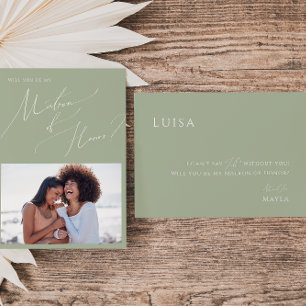 Sage Green Photo Matron of Honor Proposal Card 招待状