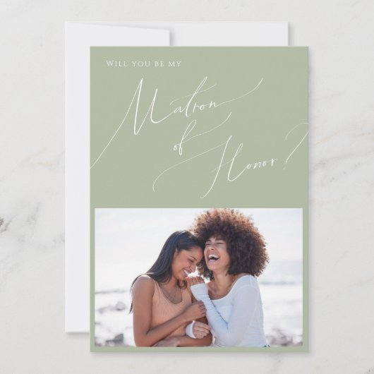 Sage Green Photo Matron of Honor Proposal Card 招待状 (正面)