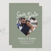 Sage Green Photo Modern Script Save the Date セーブザデート (正面/裏面)