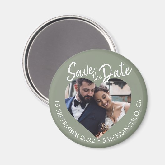 Sage Green Photo Modern Script Save the Date マグネット (正面/裏面)
