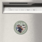 Sage Green Photo Modern Script Save the Date マグネット (インサイチュ (食洗機))