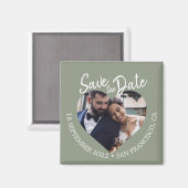 Sage Green Photo Modern Script Save the Date マグネット (正面/裏面)
