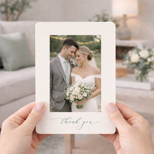 Sage Green Photo Wedding Thank You Card  招待状