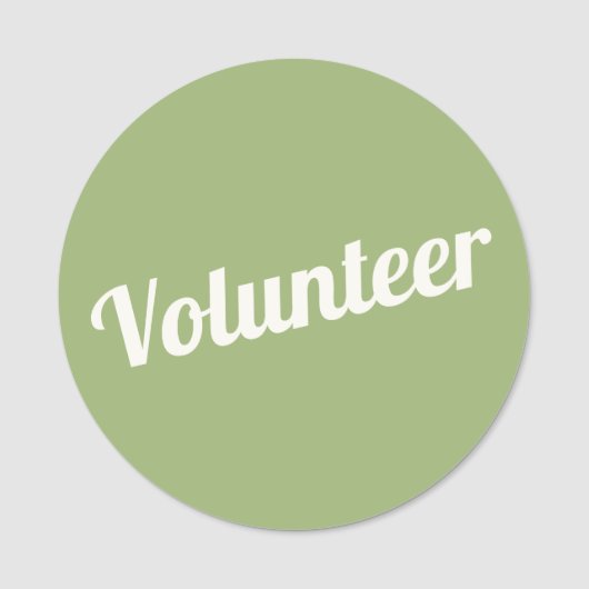 Sage Green Pin-back Volunteer Buttons 名札 (正面)