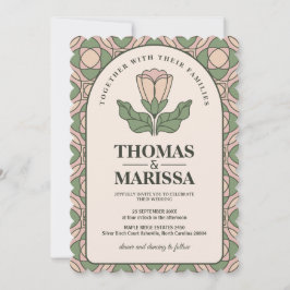 Sage Green & Pink Art Nouveau Floral Wedding 招待状