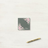 Sage Green & Pink Floral Personalized Sticky Notes ポストイット (デスク上)