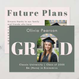 Sage Green & Pink Modern Arch Photo Graduation 案内状