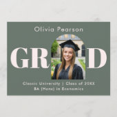 Sage Green & Pink Modern Arch Photo Graduation 案内状 (正面)