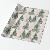 Sage Green & Pink Pine Trees Pattern ラッピングペーパー (アンロールド)