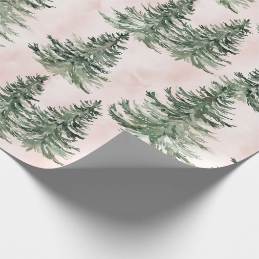 Sage Green & Pink Pine Trees Pattern ラッピングペーパー (角)
